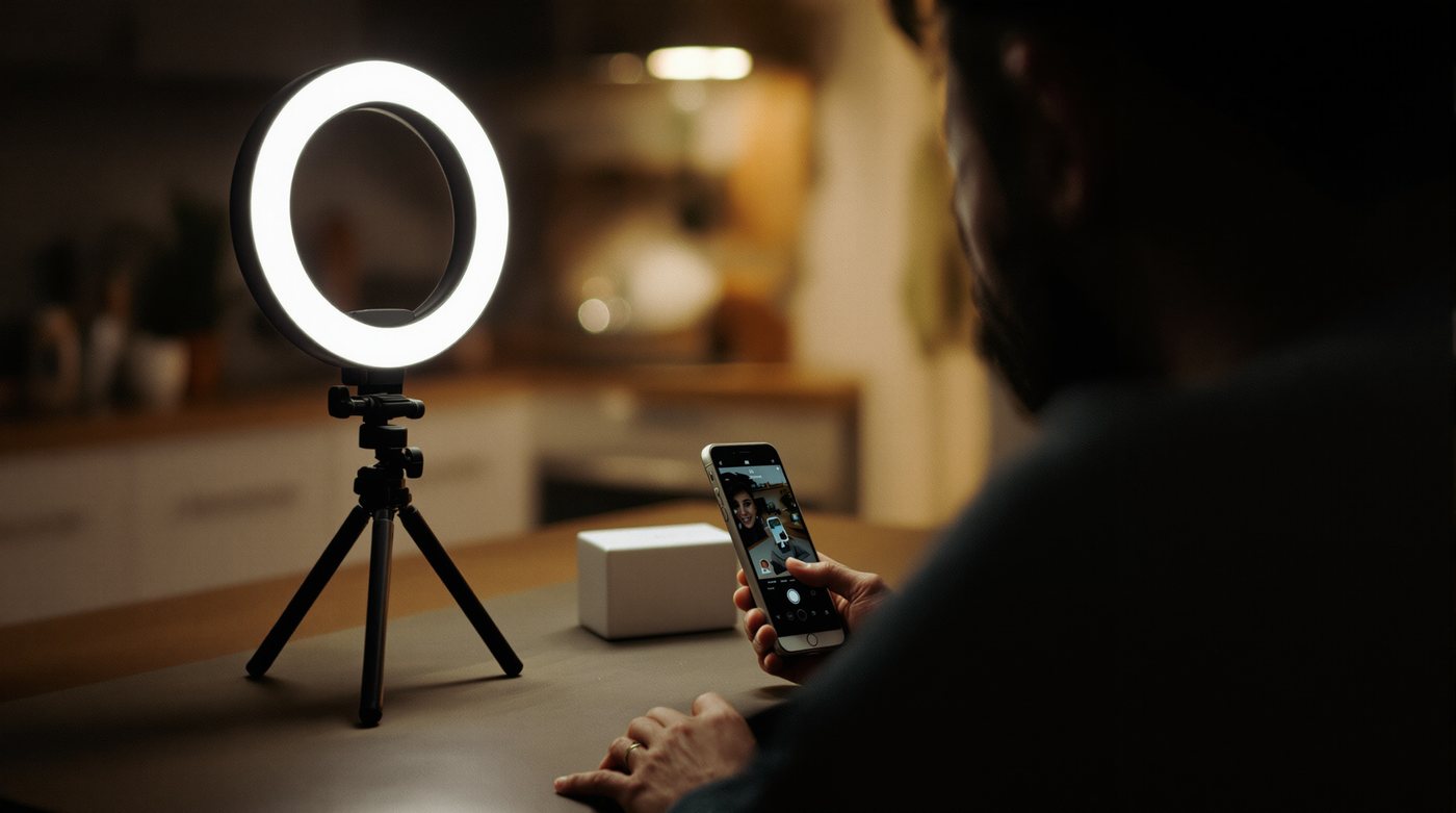 phone filming a product on a tripod